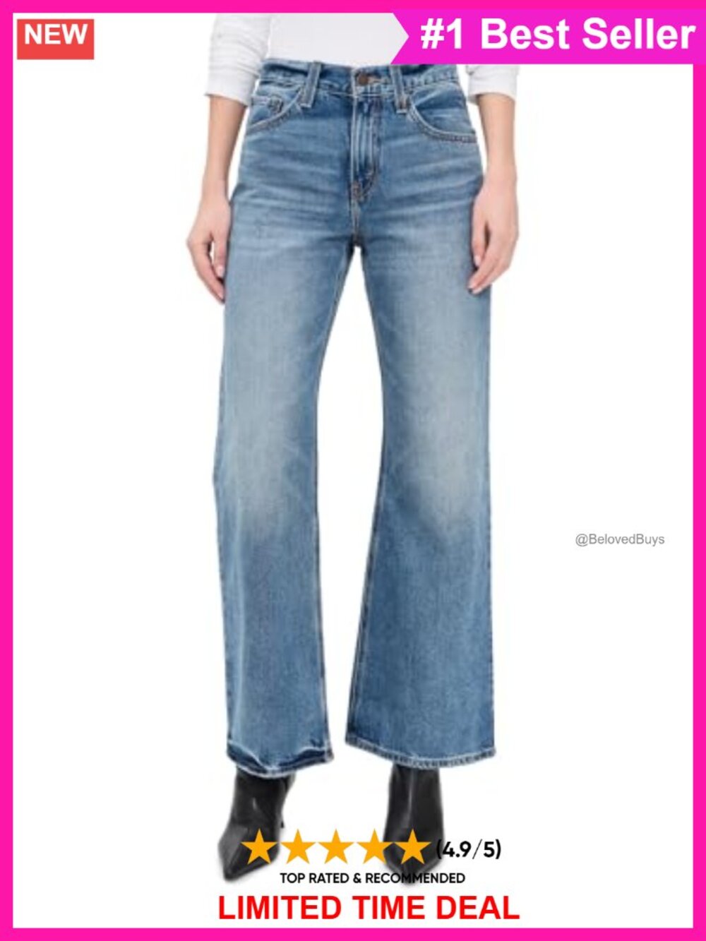 High Rise Loose Bootcut Jeans 100% Cotton